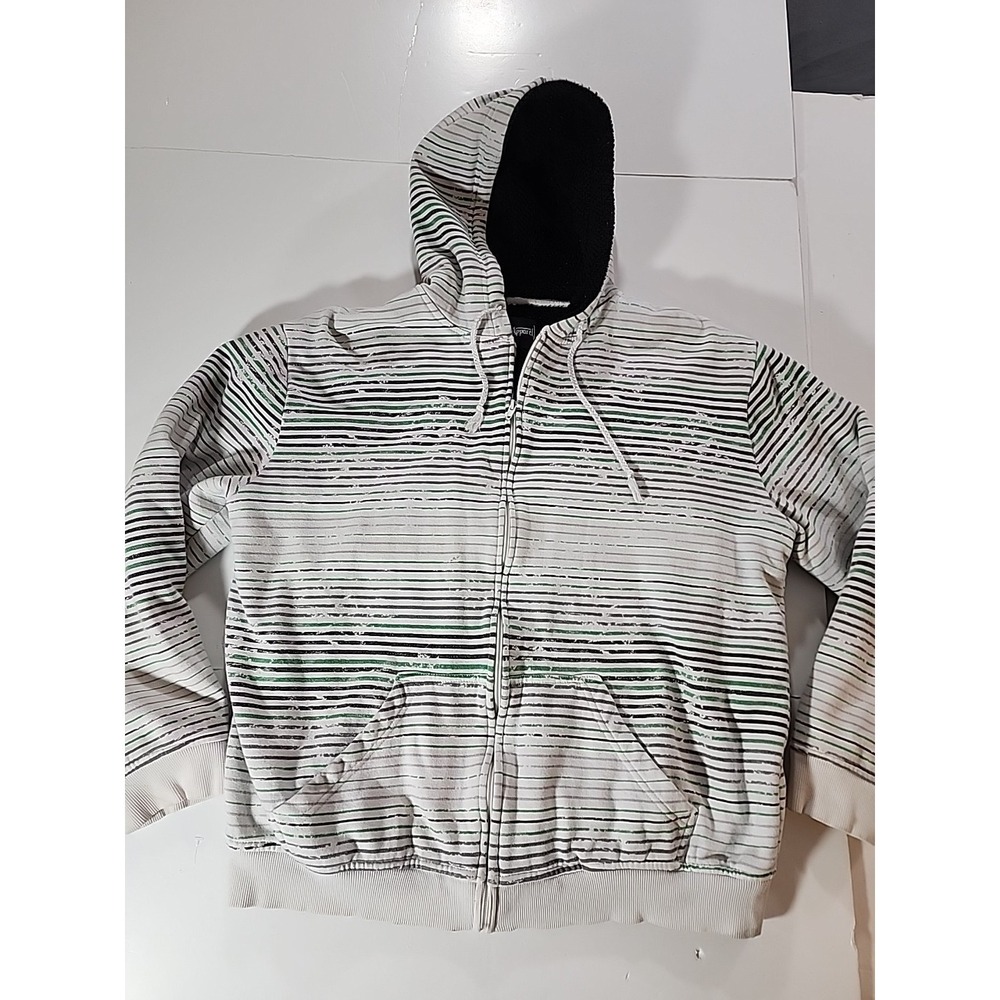 Hybrid Apparel Men's Large Hoodie Zip Up Sherpa Lined Striped Y2K Cyber‎ Grunge
